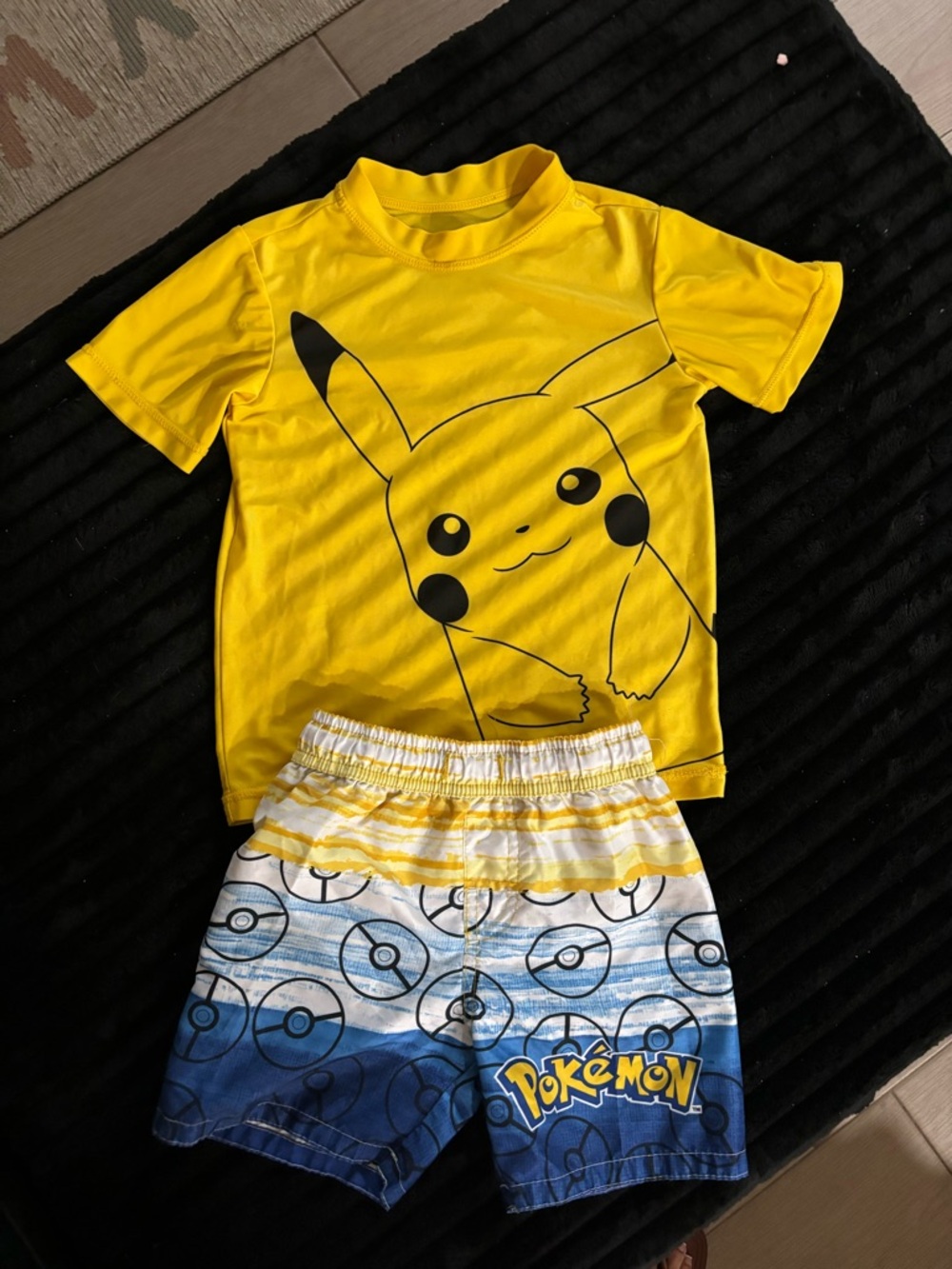 Kids Pikachu Yellow Rash Guard & Pokémon Swim Shorts Set